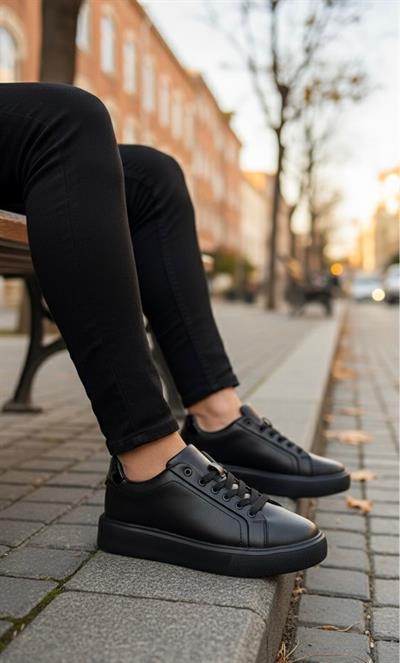 Unisex Su Geçirmez Faylon Taban Sneaker - Siyah