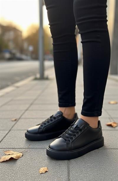 Unisex Su Geçirmez Faylon Taban Sneaker - Siyah