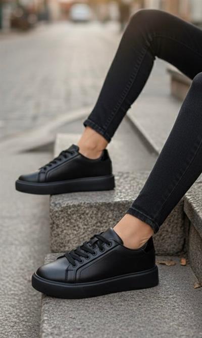 Unisex Su Geçirmez Faylon Taban Sneaker - Siyah