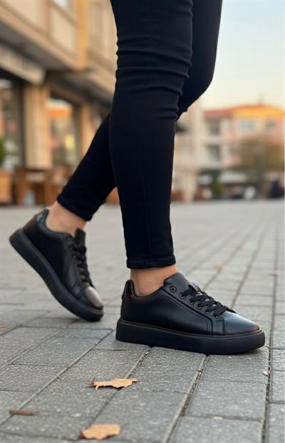 Unisex Su Geçirmez Faylon Taban Sneaker - Siyah