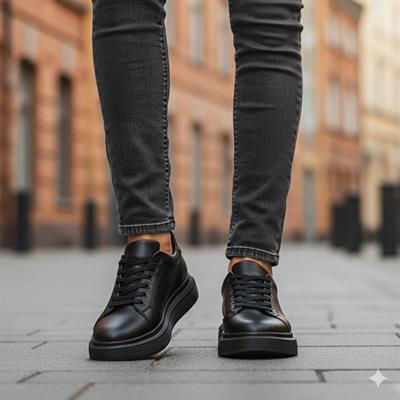 Unisex Su Geçirmez Faylon Taban Sneaker - Siyah