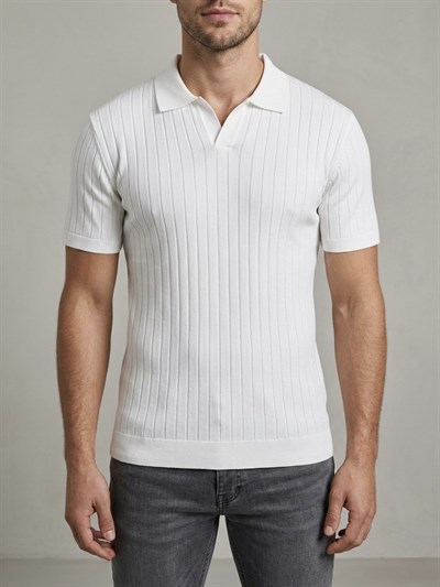 Erkek Slim Fit Ekru Triko Polo Yaka T-Shirt - Beyaz