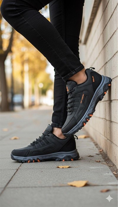 Erkek Su Geçirmez Ortopedik Outdoor Ayakkabı - Siyah Oranj
