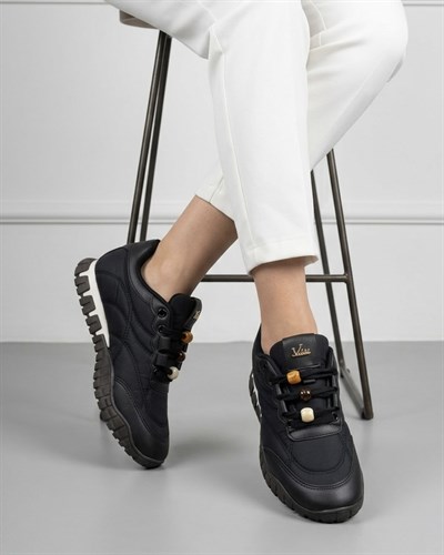 Kadın Bağcıklı Casual Sneaker Ayakkabı - Siyah