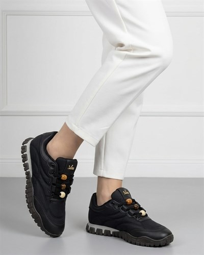 Kadın Bağcıklı Casual Sneaker Ayakkabı - Siyah