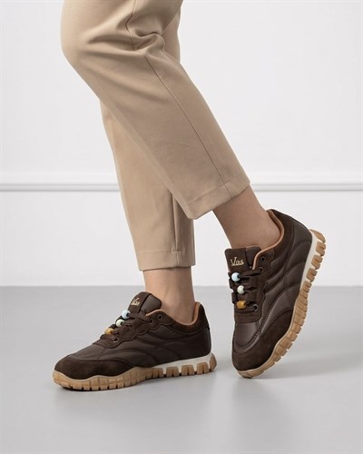 Kadın Bağcıklı Casual Sneaker Ayakkabı - Kahve