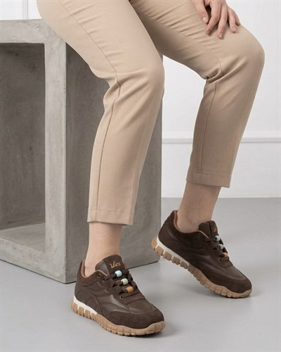 Kadın Bağcıklı Casual Sneaker Ayakkabı - Kahve
