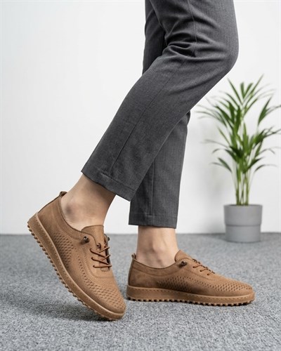 Kadın Bağcıklı Casual Süet Ayakkabı - Taba
