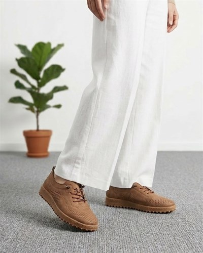 Kadın Bağcıklı Casual Süet Ayakkabı - Taba