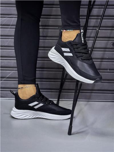 Kadın Bağcıklı Spor Sneaker-Siyah-Beyaz