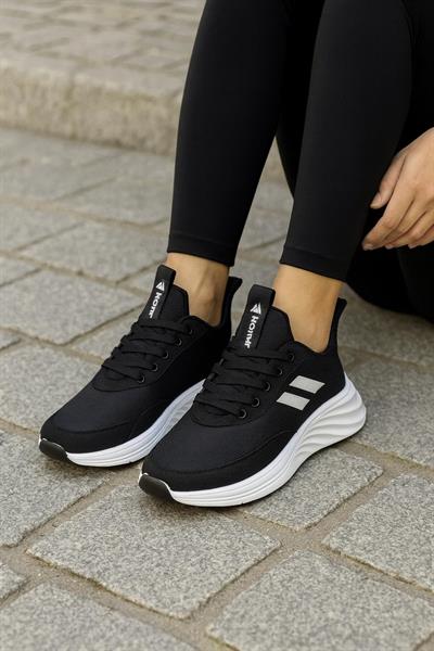 Kadın Bağcıklı Spor Sneaker-Siyah-Beyaz