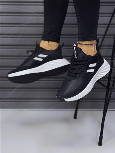 Kadın Bağcıklı Spor Sneaker-Siyah-Beyaz