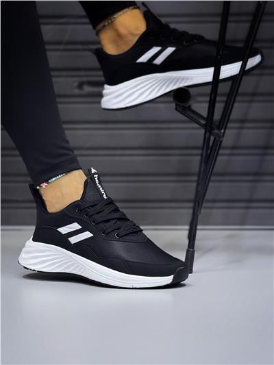 Kadın Bağcıklı Spor Sneaker-Siyah-Beyaz
