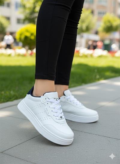 Unisex Ortopedik Faylon Sararmaz Taban Spor Ayakkabı - Beyaz Laci
