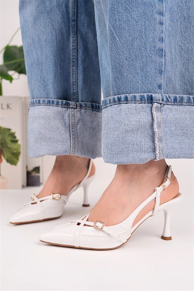 Kadın Sivri Burun Çapraz Bantlı İnce Topuklu Stiletto Ayakkabı - Beyaz