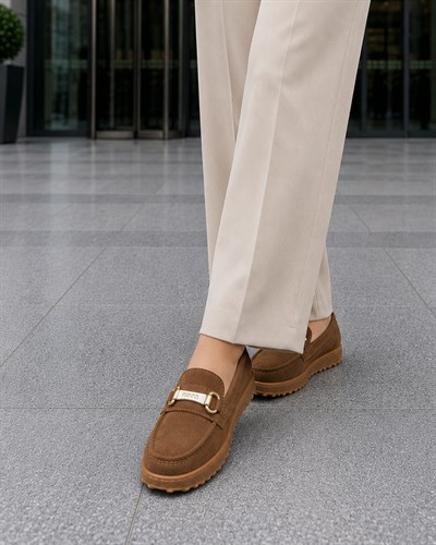 Kadın Süet Loafer Tokalı Günlük Ayakkabı - Siyah