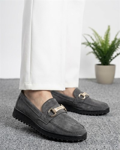 Kadın Süet Loafer Tokalı Günlük Ayakkabı - Antrasit