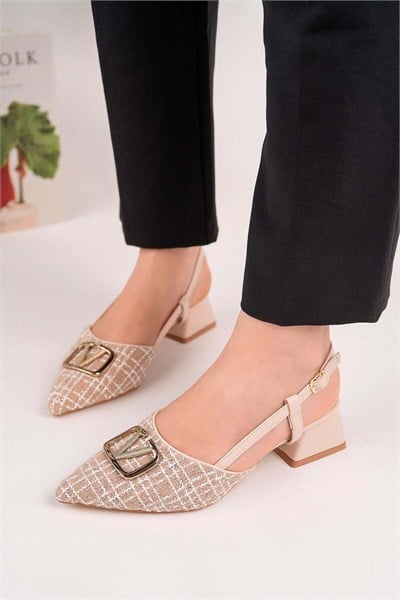 Kadın Toka Detaylı Slingback Kısa Topuklu Sivri Burun Ayakkabı - Siyah