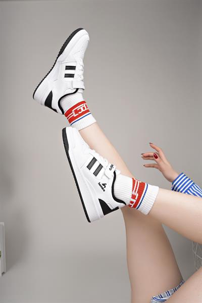 Unisex Bağcıklı Cırtlı Spor Sneaker Ayakkabı-Beyaz-Siyah