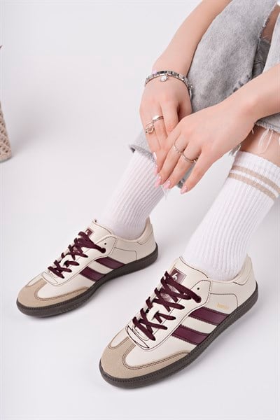 Unisex Bağcıklı Spor Ayakkabı-Bej Bordo