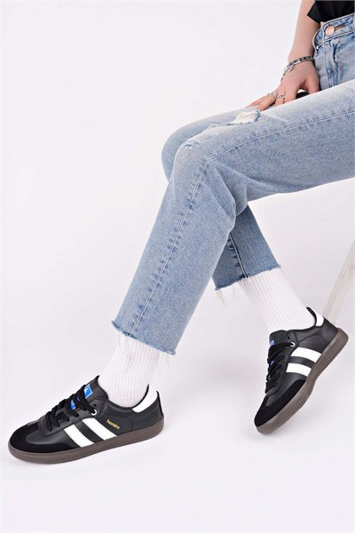 Unisex Bağcıklı Spor Ayakkabı-Bej-Siyah