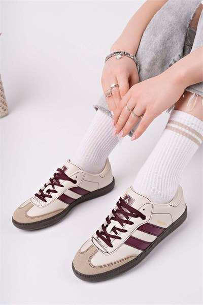 Unisex Bağcıklı Spor Ayakkabı-Bej-Siyah