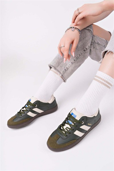 Unisex Bağcıklı Spor Ayakkabı-Bej-Siyah