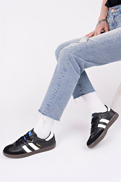 Unisex Bağcıklı Spor Ayakkabı-Siyah Beyaz