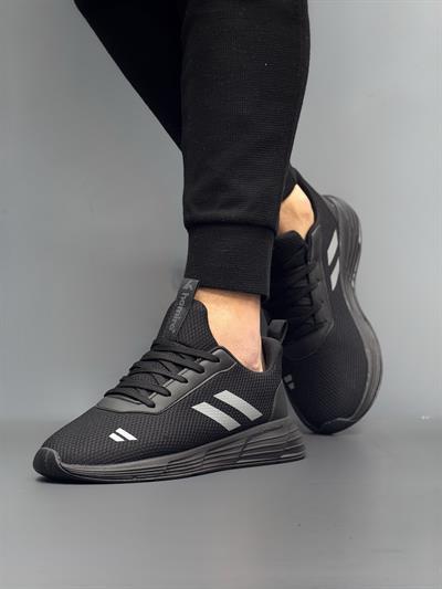 Unisex Bağcıklı Triko Poli Taban Spor Ayakkabı-Siyah-Füme