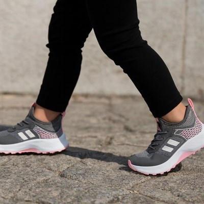 Unisex Çocuk Bağcıklı Poli Taban Triko Spor Ayakkabı-Füme-Beyaz