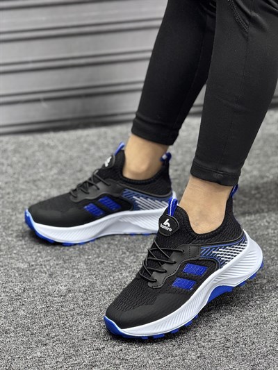 Unisex Çocuk Bağcıklı Poli Taban Triko Spor Ayakkabı-Siyah-Mavi