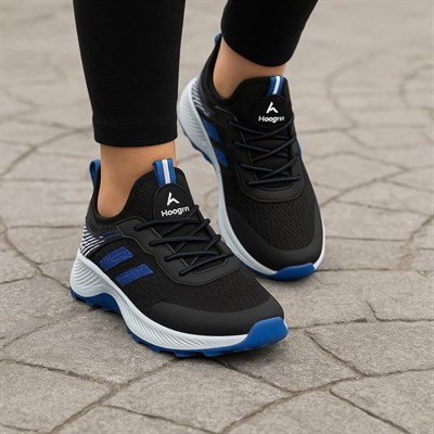 Unisex Çocuk Bağcıklı Poli Taban Triko Spor Ayakkabı-Siyah-Mavi