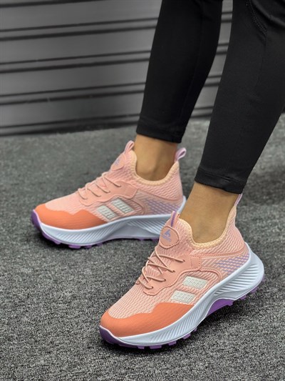 Unisex Çocuk Bağcıklı Poli Taban Triko Spor Ayakkabı-Pudra-Lila