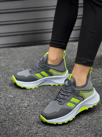 Unisex Çocuk Bağcıklı Poli Taban Triko Spor Ayakkabı-Füme-Sarı