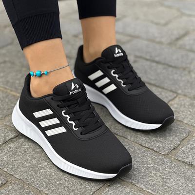 Unisex Fuspetli Poli Taban Spor Ayakkabı-Siyah-Beyaz