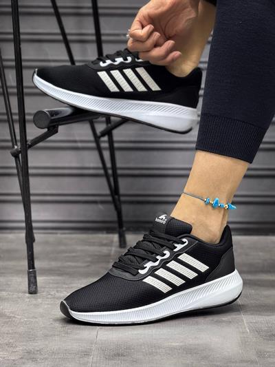 Unisex Fuspetli Poli Taban Spor Ayakkabı-Siyah-Beyaz
