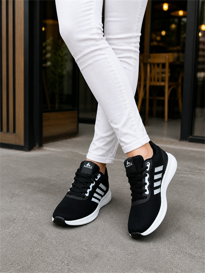Unisex Fuspetli Spor Ayakkabı-Siyah-Beyaz