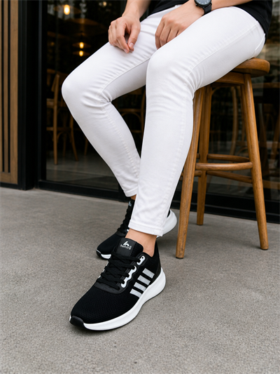 Unisex Fuspetli Spor Ayakkabı-Siyah-Beyaz
