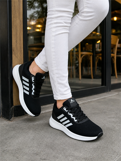 Unisex Fuspetli Spor Ayakkabı-Siyah-Beyaz