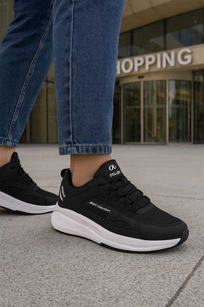 Unisex Fuspetli Su Geçirmez Spor Ayakkabı - Siyah Beyaz