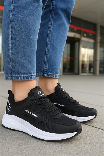 Unisex Fuspetli Su Geçirmez Spor Ayakkabı - Siyah Beyaz