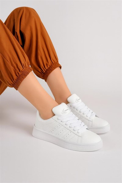 Unisex Klasik Bağcıklı Ortopedik Spor Sneaker Ayakkabı-Beyaz