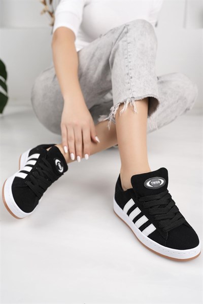 Unisex Klasik Bağcıklı Ortopedik Spor Sneaker Ayakkabı-Siyah-Beyaz