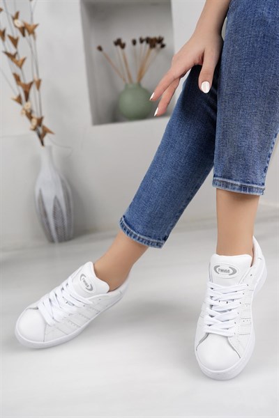 Unisex Klasik Bağcıklı Ortopedik Spor Sneaker Ayakkabı-Beyaz