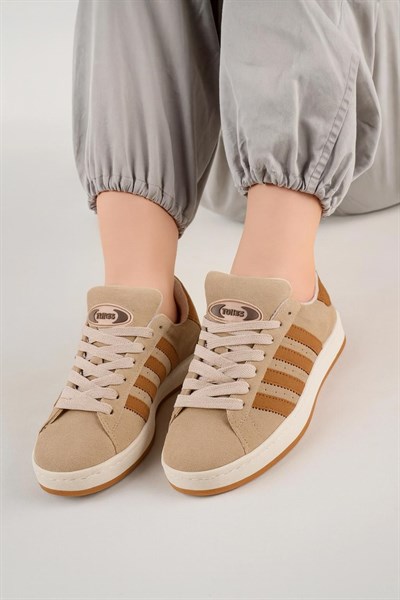 Unisex Klasik Bağcıklı Ortopedik Spor Sneaker Ayakkabı-Bej