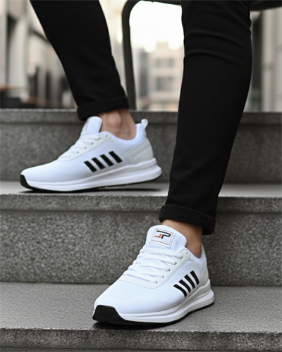 Unisex Micro Taban Fuspetli Spor Ayakkabı-Beyaz-Siyah