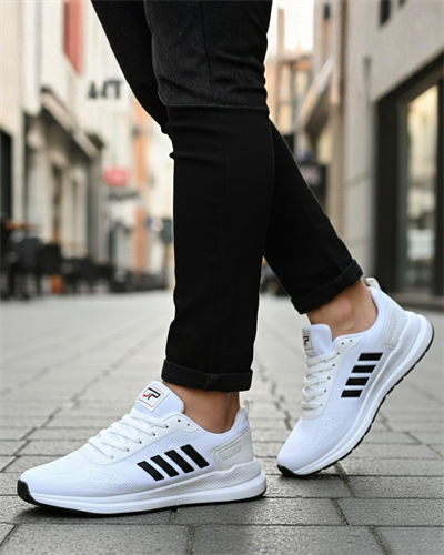 Unisex Micro Taban Fuspetli Spor Ayakkabı-Beyaz-Siyah