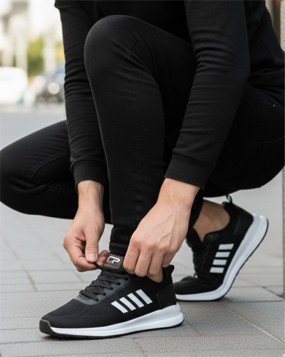 Unisex Micro Taban Fuspetli Spor Ayakkabı-Siyah-Beyaz