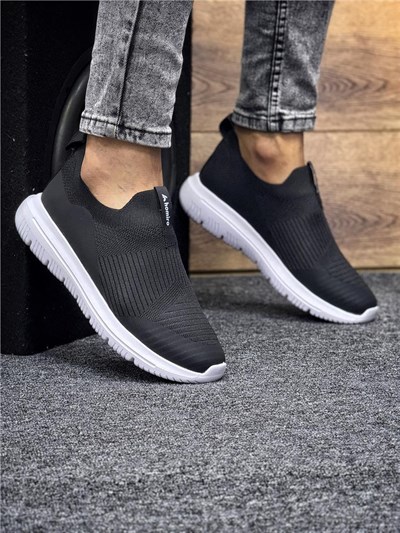 Unisex Ortopedik Bağcıksız Triko Spor Ayakkabı-Siyah-Beyaz