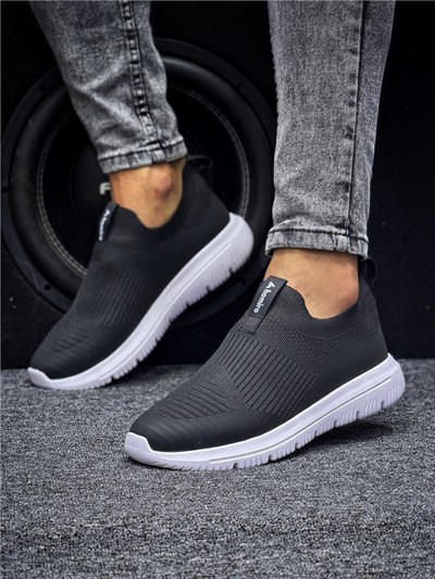 Unisex Ortopedik Bağcıksız Triko Spor Ayakkabı-Siyah-Beyaz